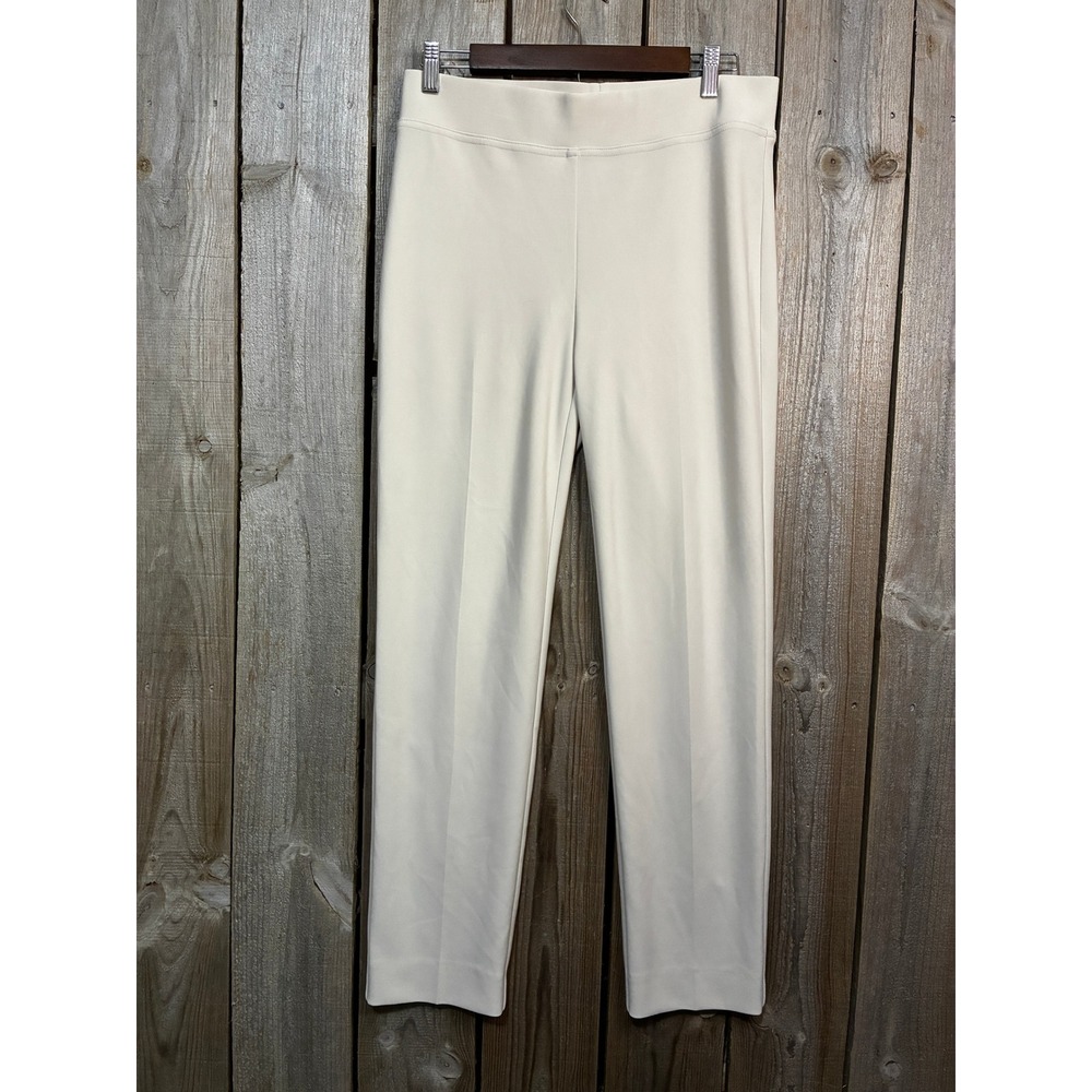 Joseph Ribkoff Cream Beige Pull On Pintuck Straight Leg Pants Size 10 Slit Hem